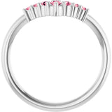 Platinum Round Natural Pink Tourmaline Graduated V Ring - view 2