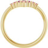 14K Gold Round Natural Pink Tourmaline Graduated V Ring - Yellow Gold - view 2