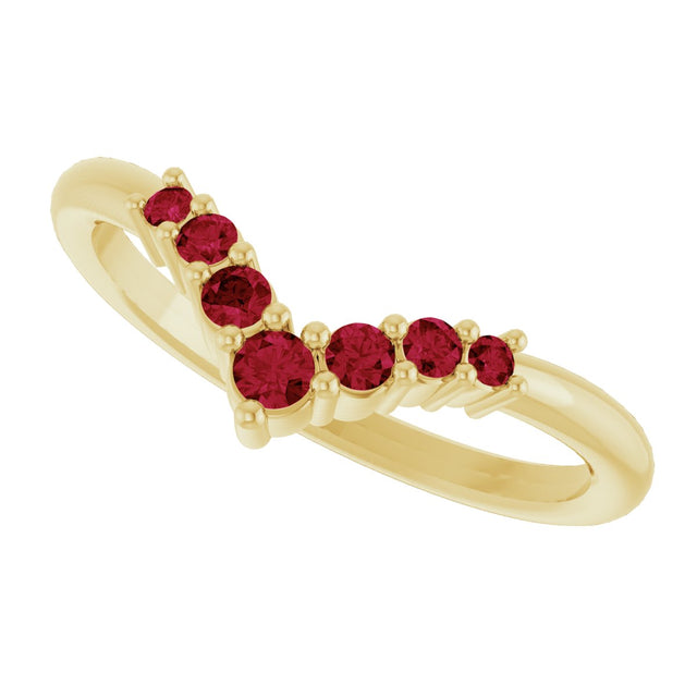 14K Gold Round Natural Ruby Graduated V Ring - Yellow Gold - view 5