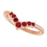 14K Gold Round Natural Ruby Graduated V Ring - Rose Gold - view 5