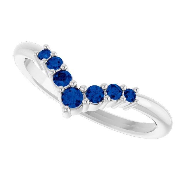 Platinum Round Natural Blue Sapphire Graduated V Ring - view 5
