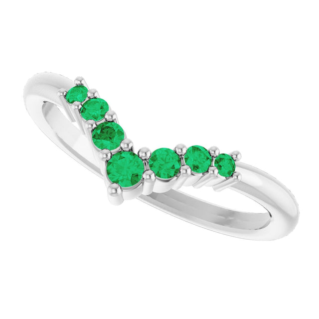 14K Gold Round Natural Emerald Graduated V Ring - White Gold - view 5