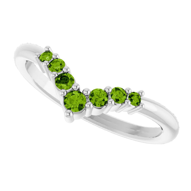 Platinum Round Natural Peridot Graduated V Ring - view 5