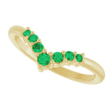 14K Gold Round Natural Emerald Graduated V Ring - Yellow Gold - view 5