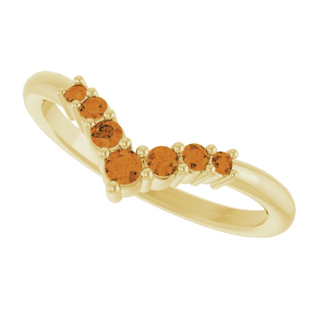 14K Gold Round Natural Citrine Graduated V Ring - Yellow Gold - view 5