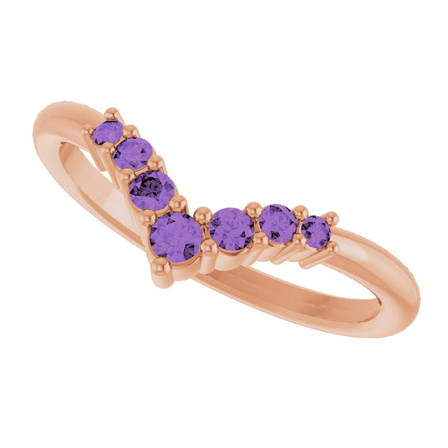 14K Gold Round Natural Amethyst Graduated V Ring - Rose Gold - view 5