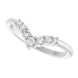14K Gold Round Natural White Sapphire Graduated V Ring - White Gold - view 5