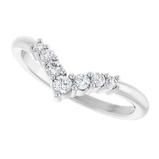 Platinum Round Natural White Sapphire Graduated V Ring - view 5