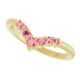 14K Gold Round Natural Pink Tourmaline Graduated V Ring - Yellow Gold - view 5
