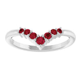 14K Gold Round Natural Ruby Graduated V Ring - White Gold - view 3
