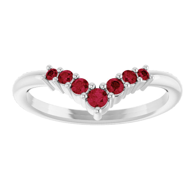 14K Gold Round Natural Ruby Graduated V Ring - White Gold - view 3