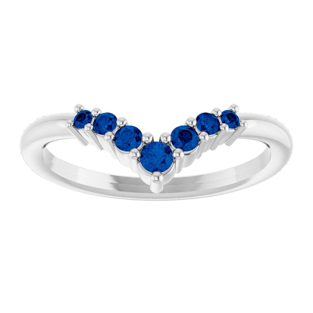 Platinum Round Natural Blue Sapphire Graduated V Ring - view 3