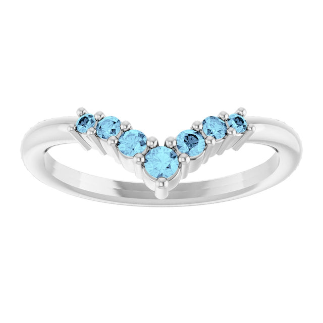 Platinum Round Natural Aquamarine Graduated V Ring - view 3