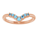 14K Gold Round Natural Aquamarine Graduated V Ring - Rose Gold - view 3