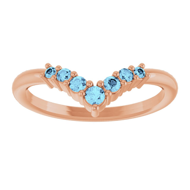 14K Gold Round Natural Aquamarine Graduated V Ring - Rose Gold - view 3