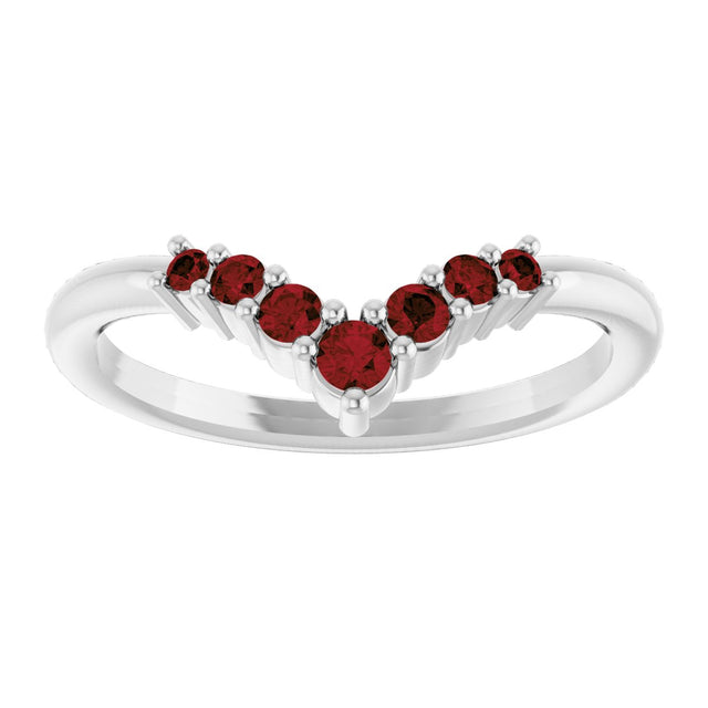 14K Gold Round Natural Mozambique Garnet Graduated V Ring - White Gold - view 3