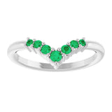 Platinum Round Natural Emerald Graduated V Ring - view 3