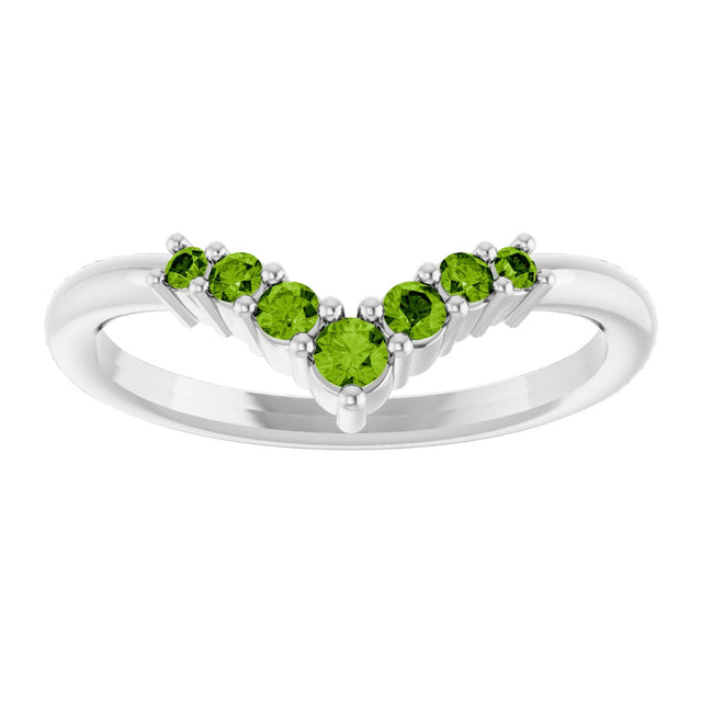 Platinum Round Natural Peridot Graduated V Ring - view 3