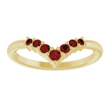 14K Gold Round Natural Mozambique Garnet Graduated V Ring - Yellow Gold - view 3