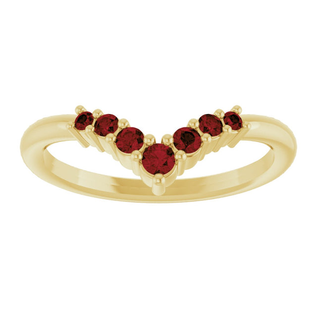 14K Gold Round Natural Mozambique Garnet Graduated V Ring - Yellow Gold - view 3