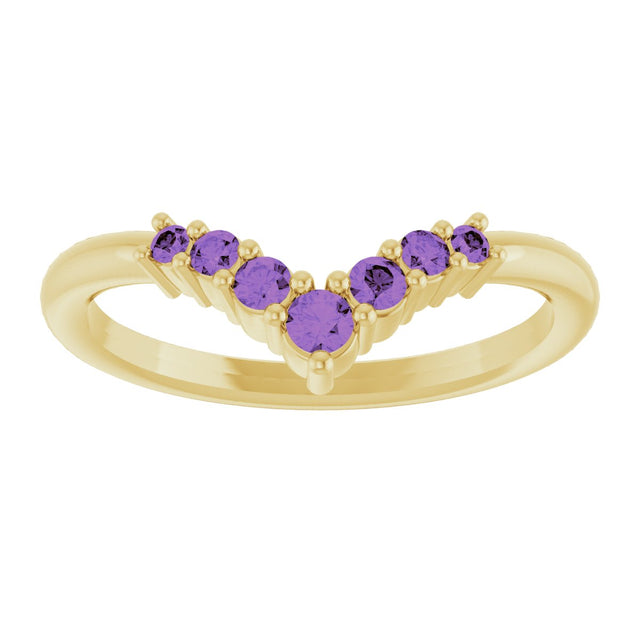 14K Gold Round Natural Amethyst Graduated V Ring - Yellow Gold - view 3