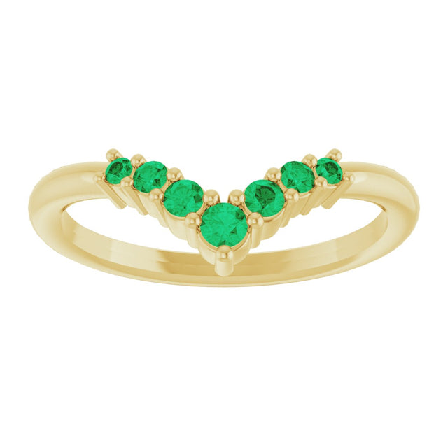14K Gold Round Natural Emerald Graduated V Ring - Yellow Gold - view 3