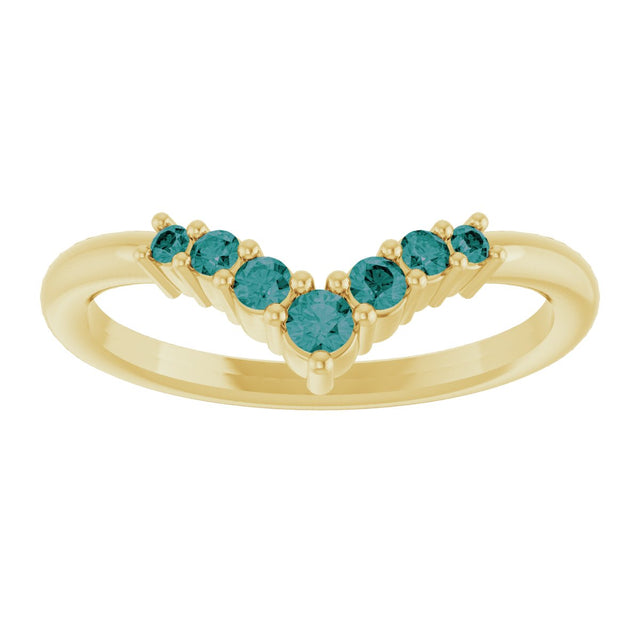14K Gold Round Natural Alexandrite Graduated V Ring - Yellow Gold - view 3