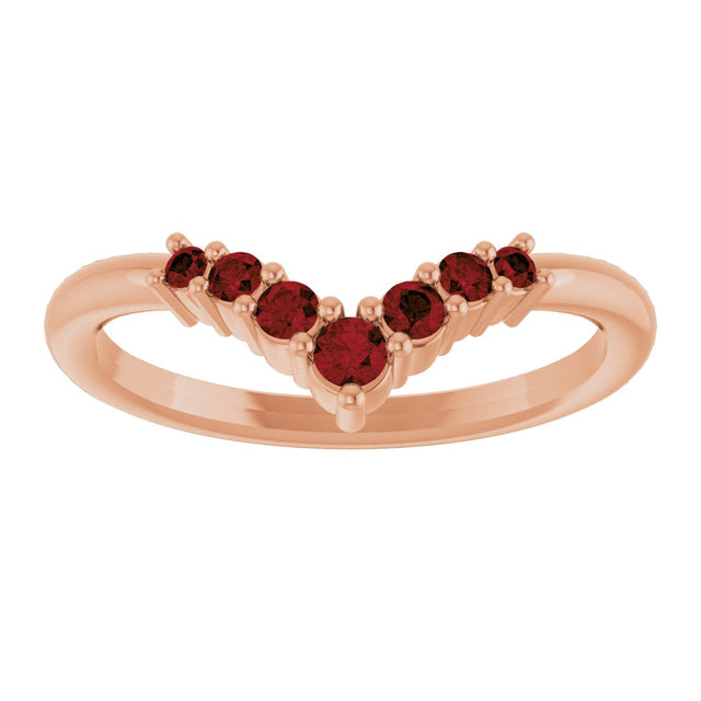 14K Gold Round Natural Mozambique Garnet Graduated V Ring - Rose Gold - view 3