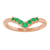 14K Gold Round Natural Emerald Graduated V Ring - Rose Gold - view 3