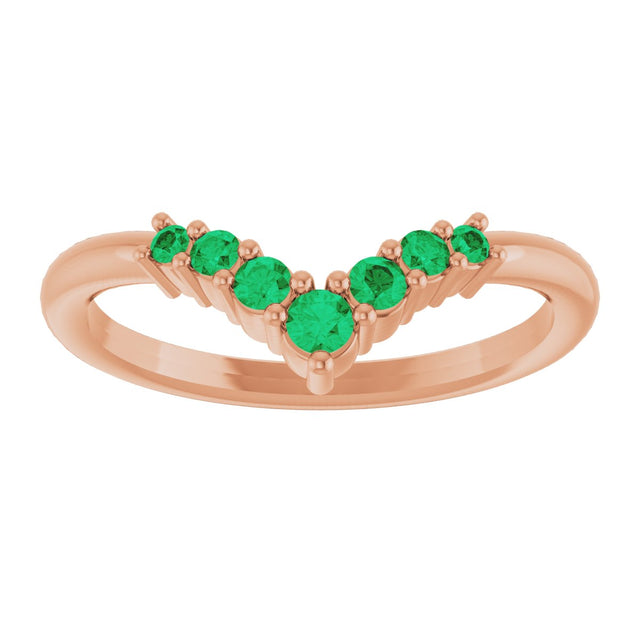 14K Gold Round Natural Emerald Graduated V Ring - Rose Gold - view 3