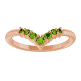 14K Gold Round Natural Peridot Graduated V Ring - Rose Gold - view 3