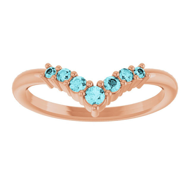 14K Gold Round Natural Blue Zircon Graduated V Ring - Rose Gold - view 3