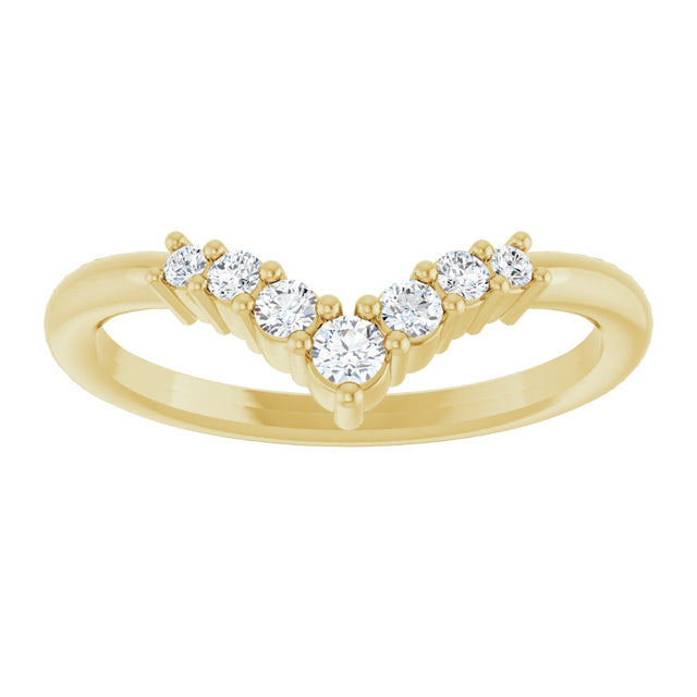 14K Gold Round Natural White Sapphire Graduated V Ring - Yellow Gold - view 3