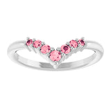 14K Gold Round Natural Pink Tourmaline Graduated V Ring - White Gold - view 3