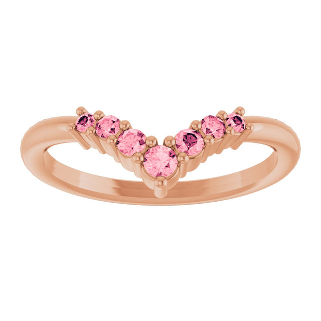 14K Gold Round Natural Pink Tourmaline Graduated V Ring - Rose Gold - view 3