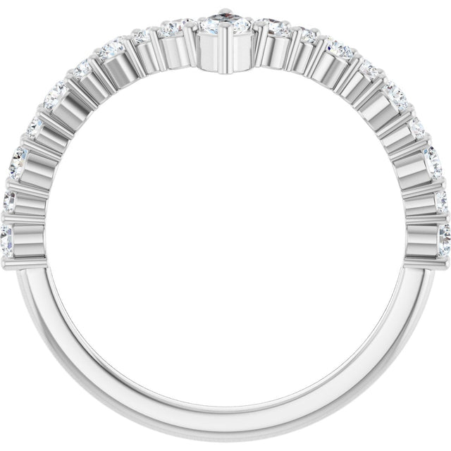 14K Gold Marquise Natural Diamond Accented V Ring - White Gold - view 2