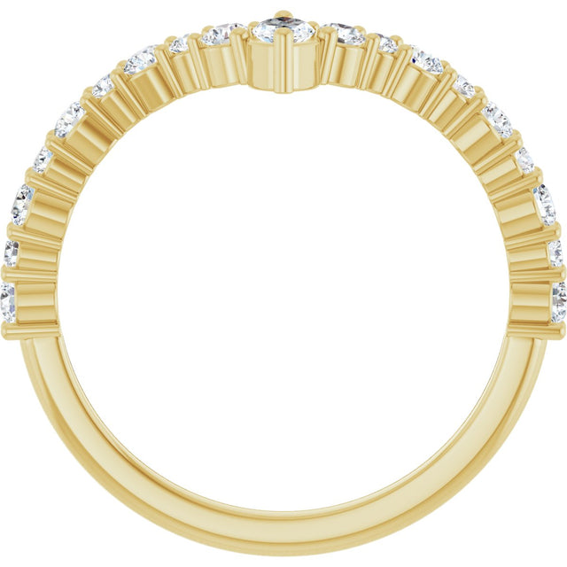 14K Gold Marquise Natural Diamond Accented V Ring - Yellow Gold - view 2
