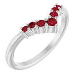 Platinum Round Natural Ruby Graduated V Ring