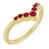 14K Gold Round Natural Ruby Graduated V Ring - Yellow Gold