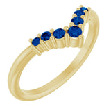 14K Gold Round Natural Blue Sapphire Graduated V Ring - Yellow Gold