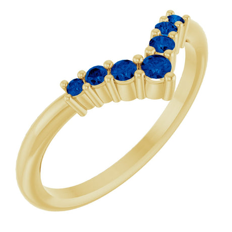 14K Gold Round Natural Blue Sapphire Graduated V Ring - Yellow Gold