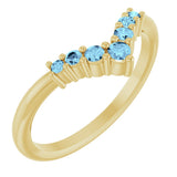 14K Gold Round Natural Aquamarine Graduated V Ring - Yellow Gold