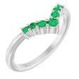 Platinum Round Natural Emerald Graduated V Ring