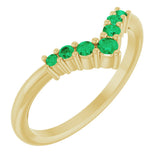 14K Gold Round Natural Emerald Graduated V Ring - Yellow Gold