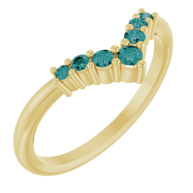 14K Gold Round Natural Alexandrite Graduated V Ring - Yellow Gold