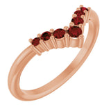 14K Gold Round Natural Mozambique Garnet Graduated V Ring - Rose Gold