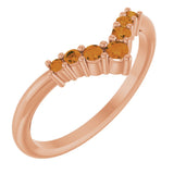 14K Gold Round Natural Citrine Graduated V Ring - Rose Gold