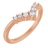 14K Gold Round Natural Diamond Graduated V Ring - Rose Gold