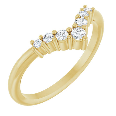 14K Gold Round Natural White Sapphire Graduated V Ring - Yellow Gold