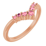 14K Gold Round Natural Pink Tourmaline Graduated V Ring - Rose Gold
